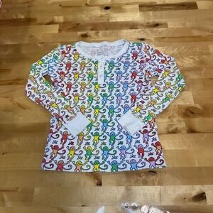Roller Rabbit Henley‎ Pajama Top Kids Size 8 White Rainbow Monkey